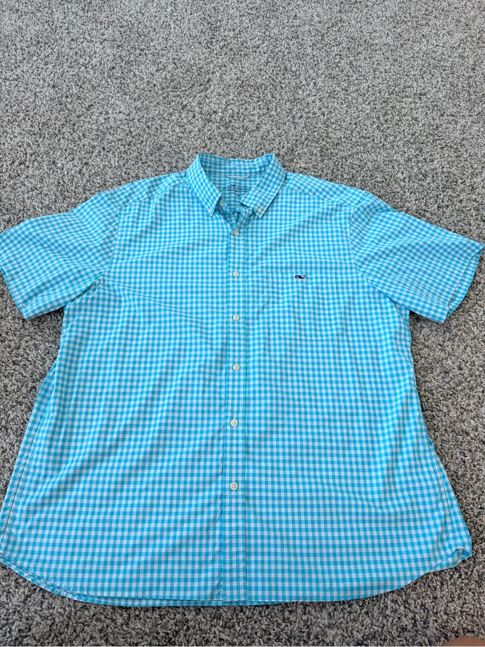 Vineyard Vines Men's Turquoise Gingham Short-Sleeve Button-Down Shirt